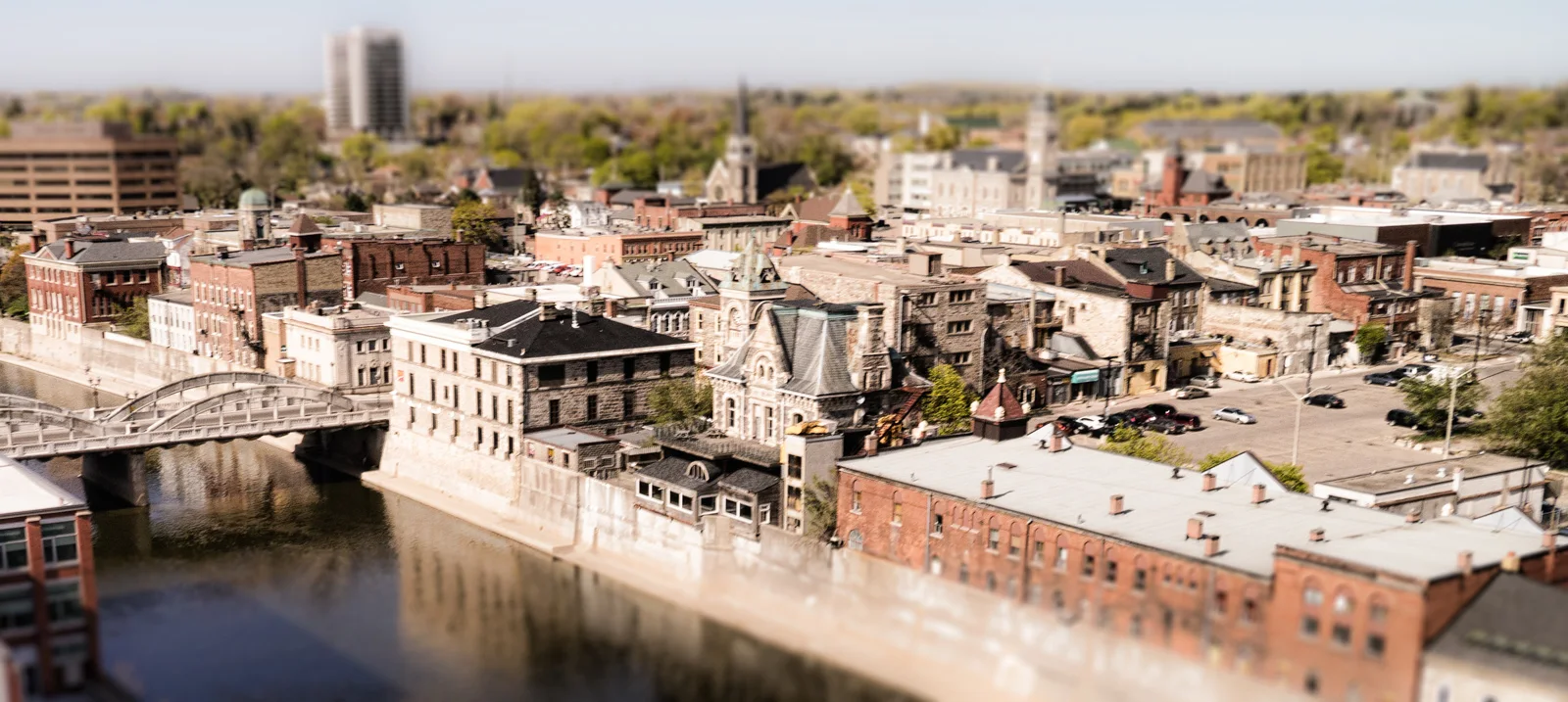 Grand River and downtown Galt in Cambridge, Ontario