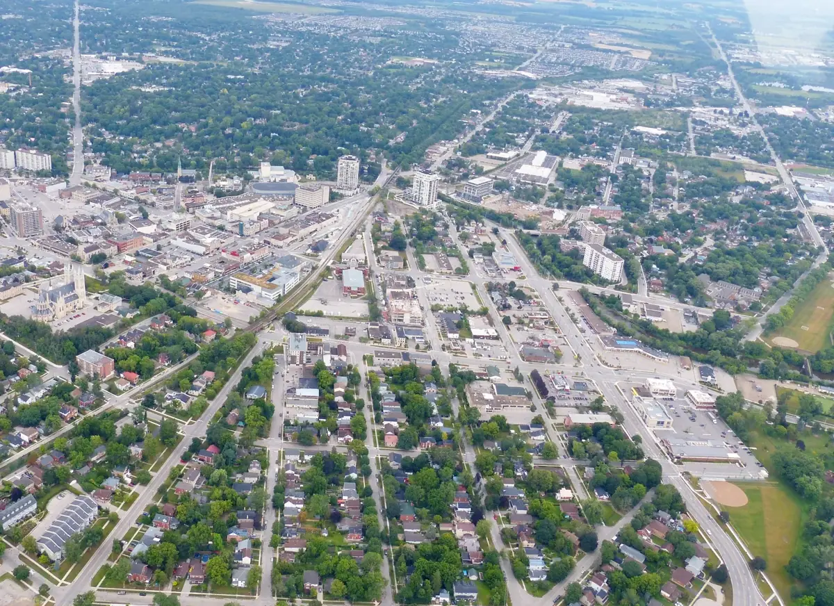 Aerial view of downtown Guelph Ontario