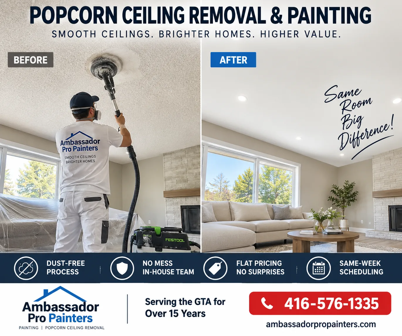 Popcorn ceiling removal before and after